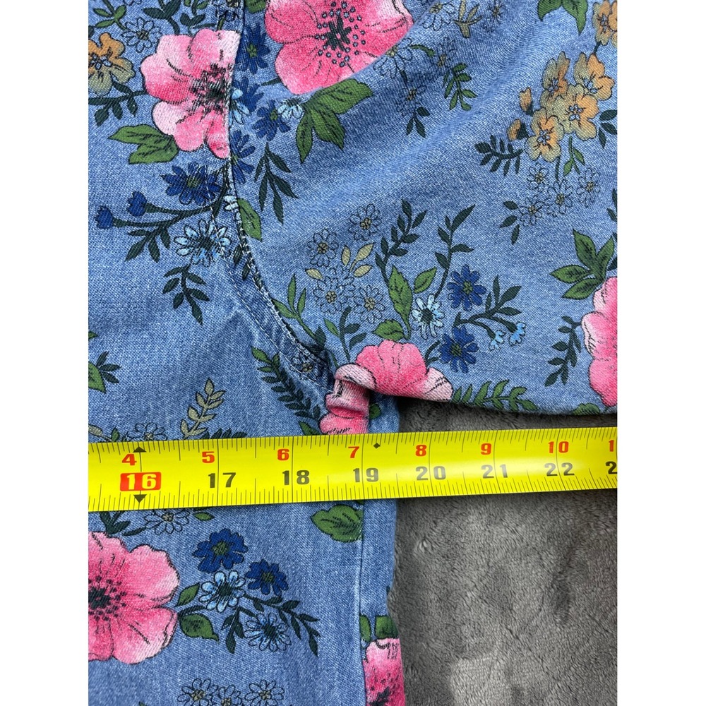 Vintage 90s CAPACITY Women M Denim Floral Shirt Blue Pink Button Up Long Sleeve - Picture 7 of 13